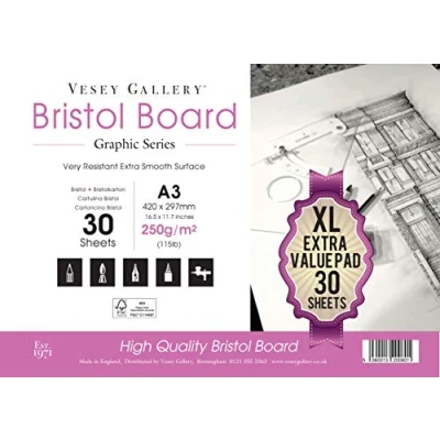 Image of A3 Bristol Board Pad. 30 Sheets for Added Value. Made in UK by Vesey Gallery®