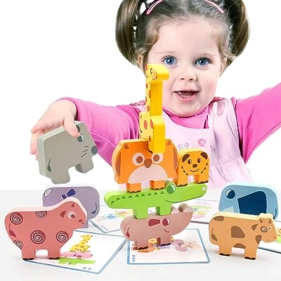 Image of Toys for 2 3 4 Year Old Boy Girl, Wooden Building Blocks Animal Stacking Toys, Montessori Kids, Birthday Gifts 5 Girls Boys Kids Age 6