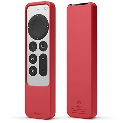 Image of elago R2 Slim Case Compatible with Apple TV 4K Siri Remote 3rd (2022) &amp; 2nd Generation (2021) Design, Light Weight, Scratch Free Silicone, Shock Absorption, Full Access to All Functions (Red)