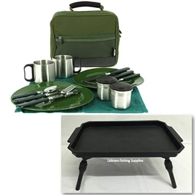 Image of NGT Deluxe Fishing Camping Picnic Day Cutlery Set + Black Lidsters Bivvy Table