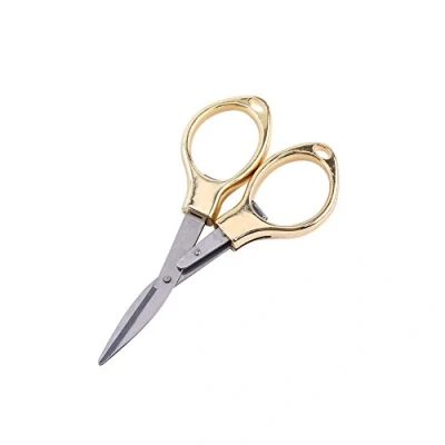 Image of Akozon Foldable Scissors Keyring Convenient Travel Folding Safety Small Mini Stainless Steel Keychain Fishing Blister Card Package(Gold)