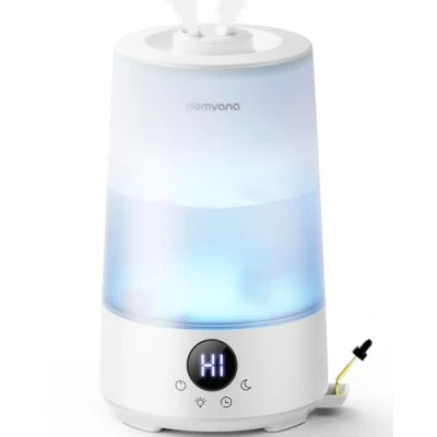 Image of Homvana Humidifiers for Bedroom Home, 3.6 L Cool Mist Top Fill 34H Super Long Time, Quiet 16dB, Baby Humidifier, Oil Diffuser Large, Plants, Nursery, Office BPA FREE, 7 Color Light (White Water Tank)