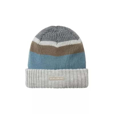 Image of SEALSKINZ Cromer Unisex Waterproof Cold Weather Roll Cuff Beanie Hat Striped Design for Everyday &amp; Outdoor Activities Breathable Insulation Three Layer Technology Cream