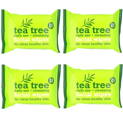 Image of 4 Packs of Australian Tea Tree &amp; Peppermint Daily Cleansing Wipes 100 Facial for Oil/Makeup Removal and Clean Healthy Skin