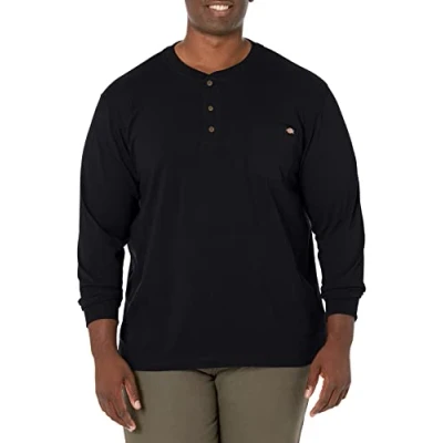 Image of Dickies Men&#039;s Big Tall Long Sleeve Heavyweight Henley, Black, X Large