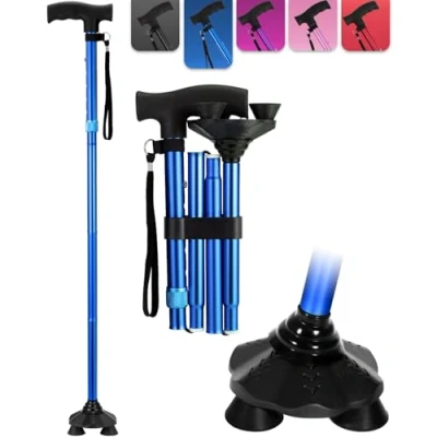 Image of 3 Footed Walking stick Folding Adjustable Sticks For Women Free Standing Cane, Canes Men, Ladies, Elderly (walking blue)