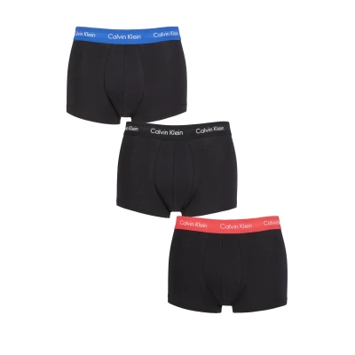 Image of Mens 3 Pair Calvin Klein Low Rise Trunks Blue / Strawberry Field Black Extra Large