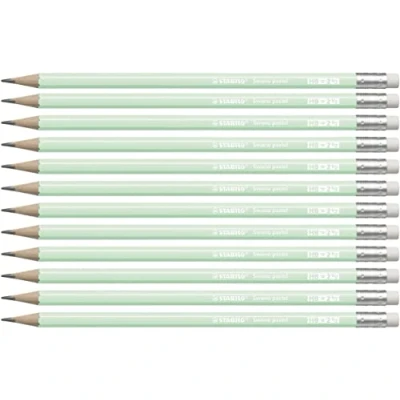 Image of Graphite Pencil with Eraser STABILO Swano Pastel Pack of 12 Green HB