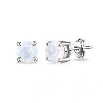 Image of Philip Jones White Opal Earrings Created with Zircondia® Crystals