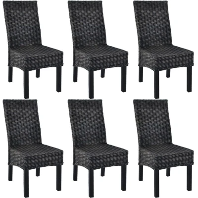 Image of vidaXL Dining Chairs 6 pcs Black Kubu Rattan and Mango Wood