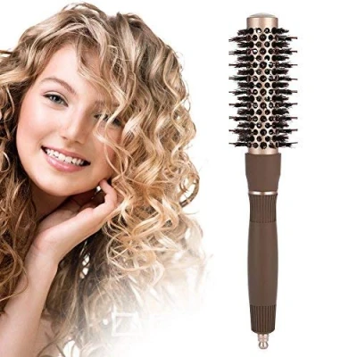Image of Ceramic Hair Styling Comb, Anion Anti static Salon Round Brush Hairdressing Tools, For Blow Drying, Styling, Curling (Coffee)(25mm)