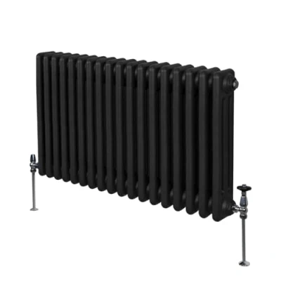 Image of Traditional 3 Column Radiator 600mm x 832mm Modern Central Heating Heater Matt Black Carbon Steel Horizontal Wall Mounted Kitchen Living Room Bathroom Cleaning Brush Fixing Kit &amp; Brackets
