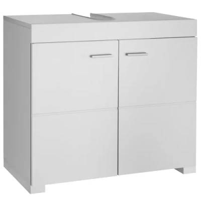 Image of TecTake® Under Sink Bathroom Cabinet with 2 Large Compartments, Hinged Doors &amp; Metal Handles, Modern Sturdy Storage Cupboard Edge Protection for Siphon Cut Out, Easy Assembly White