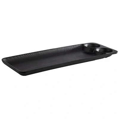 Image of APS 85097 Nero Melamine Tray with 2 Integrated Dip Bowls, Serving for Many Foods, 41.0 x 15.0 2.5 cm