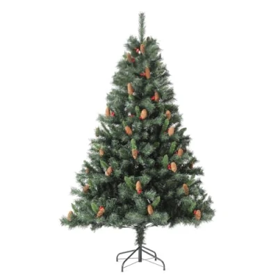 Image of EVRE Artificial Christmas Tree with Pine Cones &amp; Berries 7ft 1200 PVC Tips, Easy Build Hinged Branches Strong Metal Stand 7Ft, Pinecones