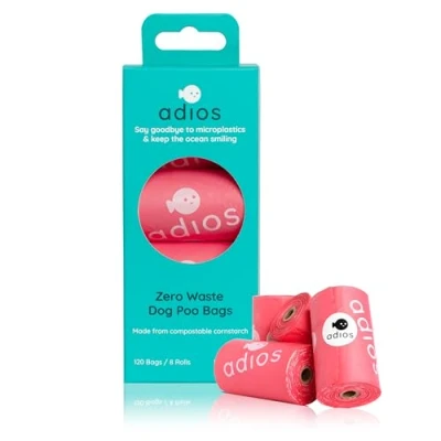 Image of Adios Plastic Biodegradable Dog Poop Bags Extra Thick Compostable Poo Made from Highest Rated EN13432 Certified Cornstarch Leak Proof Waste in Pink Colour 8 Rolls, 120