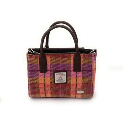 Image of GLEN APPIN OF SCOTLAND Harris Tweed Tote Handbag LB1228 Brora (124 Peach Purple Tartan)