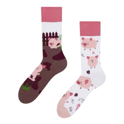 Image of Dedoles Unisex Socks for Women, Men &amp; Kids Cotton Funny Designs Football Bicycle Horses Plants Firefighter Gift Mismatched, Design: Solitary Pork, Colour: Pink, Size: 5 7.5 W / 6 8 M UK