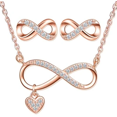 Image of Yumilok Rose gold Jewelry Set 925 Sterling Silver Infinity Earrings Necklace for Women