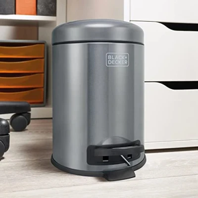 Image of Black + Decker 5L Dome Lid Pedal Bin Dark Stainless Steel