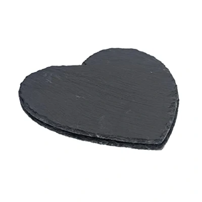 Image of Argon Tableware 2x 25cm Heart Shaped Natural Slate Table Placemats Sets Stone Platter Dinner Dining Serving Tray &amp; Placemat