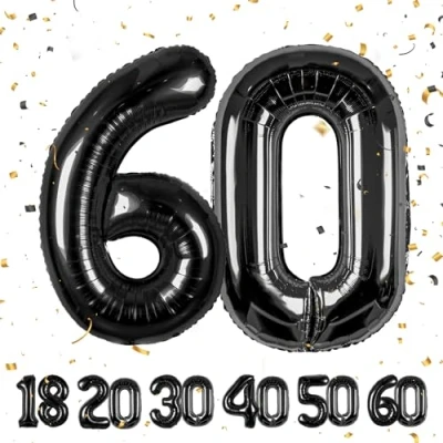 Image of Number Balloons 60,Black 60 Balloon 40 Inch Giant Helium Foil for Boys Girls 60th Birthday Party Decor Anniversary Decorations Supplies