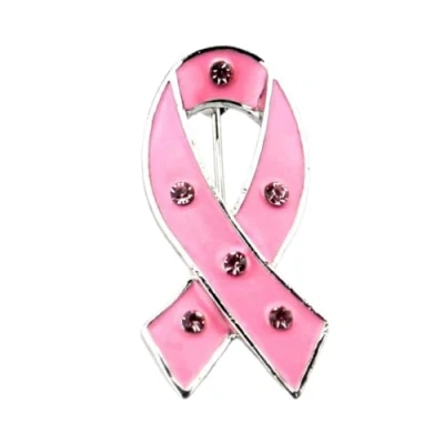 Image of FUXIU Breast Cancers Awareness Lapel Pins Hope Crystal Ribbon Brooch for Women Girls Decorative Badge Ornament