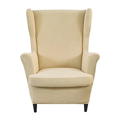 Image of CHNSHOME wing chair slipcovers wingback armchair covers 2 pieces stretch for armchairs Beige