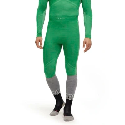 Image of FALKE Men&#039;s Wool Tech 3/4 M TI Functional Yarn Quick Dry 1 Piece Base Layer Bottom, Green (Grassgreen 7014) Trend, L