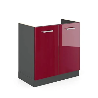 Image of Vicco Sink base cabinet Raul, Bordeaux High Gloss/Anthracite, 80 cm without worktop