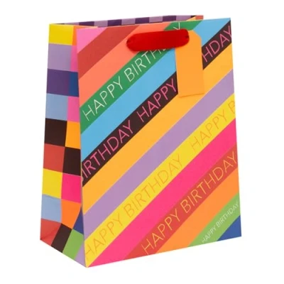 Image of Glick Luxury Large Gift Bag, Happy Birthday Slide, Recyclable Bag for Birthdays &amp; Celebrations, 315 x 260 135 mm, Multi Coloured