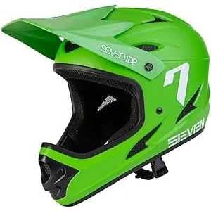Image of 7 iDP M1 MTB Mountain Bike Full Face Lightweight Vented Bicycle Helmet (Green/White, Youth Medium)