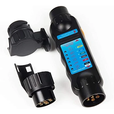 Image of EVERGD Trailer Plug Socket Tester 12V 7 Pin Wiring Towing Horsebox Caravan Truck Vehicle Light Connector Circuit Diagnostic Testing Tool with 13 Adapter
