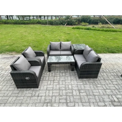 Image of 6 Piece Rattan Garden Furniture Set Outdoor Patio Sofa, Table and Chairs Ideal for Pool Side, Balcony, indoor Conservatory