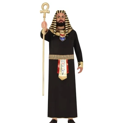 Image of FIESTAS GUIRCA Egyptian Adult Fancy Dress for Men (16.5 44/L) Dress, Belt, Collar and Headpiece Ideal Themed Parties Halloween Pharaoh Ancient Egypt Costumes Black Gold