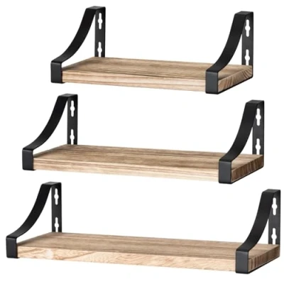 Image of Pipishell Floating Shelves Wall Mounted Shelf, Gray Paulownia Wood Shelves, Wooden Set of 3 for Bedroom, Bathroom, Living Room, Kitchen, Home Office, Laundry room,etc