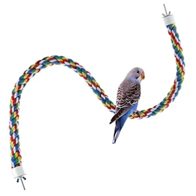 Image of Bird Perch Cage Rope for Parrot/Parakeet/Cockatiel Bungee Toy Comfy Colorful (31.5 Inch Long, Metal Nuts)