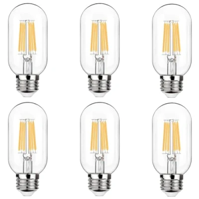Image of ZFQ E27 T45 LED Edison Bulb 6W, Filament Warm White 2700K 60W Replacement Incandencent Screw Vintage Decorative Light Clear Tubular (6 Pack, Non Dimmable)
