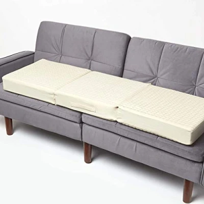 Image of HOMESCAPES Cream Quilted 3 Seater Booster Cushion with Removable Cover 150cm Long 10cm Deep Firm Orthopaedic Foam Three Large Sofa Seat Pad Soft 100% Cotton Washable