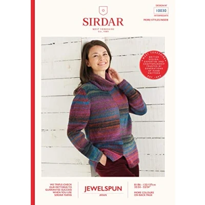 Image of Sirdar Jewelspun Aran Knitting Pattern Booklet 10030 2 Tone Sweater