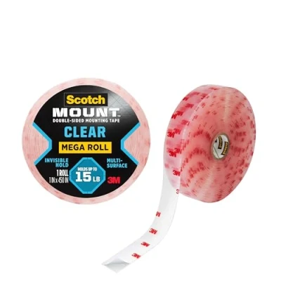 Image of Scotch 3M Clear Mount Double Sided Mounting Tape, Strips &amp; Squares: 1 in x 450 in. (Clear)