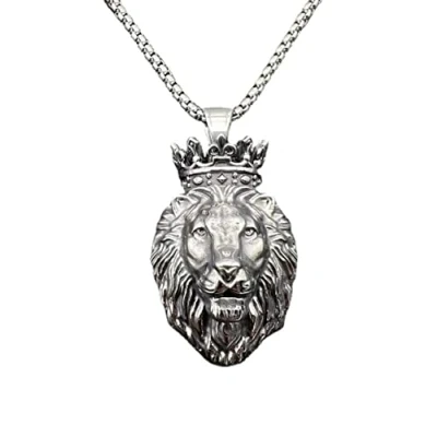Image of MayiaHey Lion Pendant, Necklace for Men, Crown Norse Viking Head Jewelry, Celtic Charm Stainless Steel Punk Pendant Boys