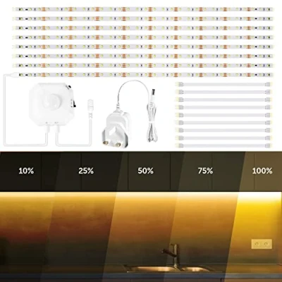 Image of HUEMIHUI Motion Sensor LED Strip Lights,12V Light Sensing Strip,Warm White 4M, 2700K Dimmable Tape Lights, Indoor Lights for Stairs Bedroom,Kitchen,Wardrobe(8 * 50cm)