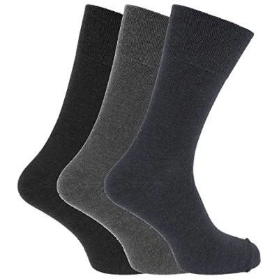 Image of Mens Plain Extra Large Non Elastic Gentle Grip Socks (Pack Of 3) (UK 12 14, EUR 46 50) (Navy/Charcoal/Black)