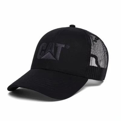Image of Caterpillar Men&#039;s Raised Logo Hats with Embroidered Front and Contrast Mesh Back Plastic Snapback Closure Baseball Cap, Black, One Size