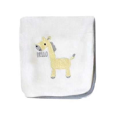 Image of Socksmad 2 Pack Baby Blankets 100% Soft Cotton with Embroidery Cot, Crib, Moses Basket &amp; Pram Cellular Blanket for Newborn Essentials Girl Grey Giraffe