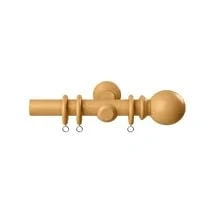 Image of Wooden Pole Ball Finial Curtain Hanging Set Natural Oak 180cm