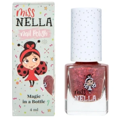 Image of Miss Nella Magic Collection SHAZAM Safe Red Sparkle Nail Polish for Kids, Non Toxic &amp; Odour Free Formula Children and Toddlers, Natural Water Based Easy Peel Off