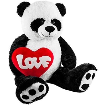 Image of BRUBAKER XXL Panda Bear with Love Plush Heart 40 Inches