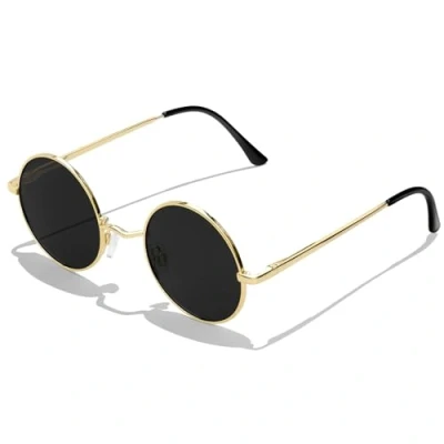 Image of KANASTAL Gold Round Sunglasses Black Mens Polarised Womens Retro Hippie Style Vintage Circular Ladies Metal Glasses Flat Lens